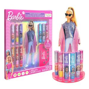 imageBarbie Lip Gloss with Acrylic Stand for Storage and Display Plant Based Lip Gloss Perfect for Parties Sleepovers Makeovers Birthday Gift for Girls Age 3 by Townley Girl