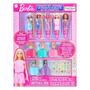 imageBarbie Cosmetic Makeup Set for Girls with Super Sparkly Lip Gloss Nail Polish and Nail Stickers 11 Pieces Perfect for Parties Sleepovers Makeovers Birthday Holiday Gift Ages 3 By Townley Girl