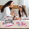 imageStitch Train Case Beauty Set Kids Makeup Kit for Girls Real Washable Makeup Set Play Makeup Party Favor Birthday Ages 3 4 5 6 7 8 9 10 11 12 by Townley GirlNeon Blue Glitter  Pink Violet Glitter