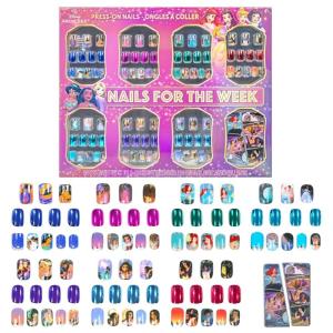 imageDisney Princess 84 Pcs GlitterGlamup ampamp Metallic PressOn Nails Artificial Fake False Nails Set for Kids Tweens with PreAdhesive Full Cover Nail Tip Set for Birthday Holiday Gifts by Townley Girl