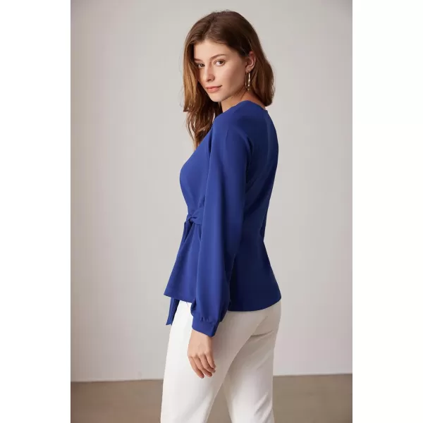 GRACE KARIN 2024 Womens Elegant Peplum Tops Tie Front Long Sleeve Shirts Dressy Casual Blouses Work Tunic TopsDark Blue