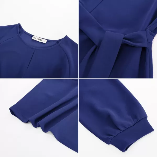 GRACE KARIN 2024 Womens Elegant Peplum Tops Tie Front Long Sleeve Shirts Dressy Casual Blouses Work Tunic TopsDark Blue