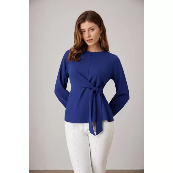 GRACE KARIN 2024 Womens Elegant Peplum Tops Tie Front Long Sleeve Shirts Dressy Casual Blouses Work Tunic TopsDark Blue