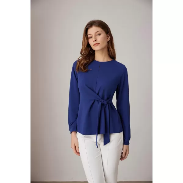 GRACE KARIN 2024 Womens Elegant Peplum Tops Tie Front Long Sleeve Shirts Dressy Casual Blouses Work Tunic TopsDark Blue