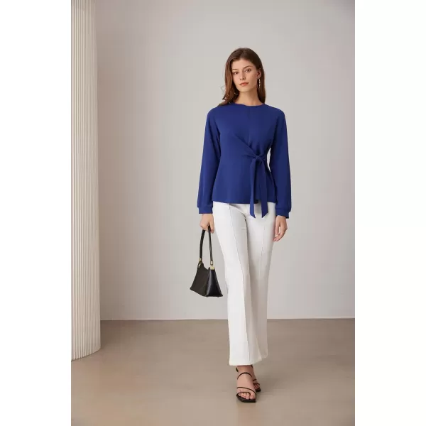 GRACE KARIN 2024 Womens Elegant Peplum Tops Tie Front Long Sleeve Shirts Dressy Casual Blouses Work Tunic TopsDark Blue