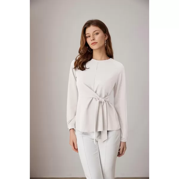 GRACE KARIN 2024 Womens Elegant Peplum Tops Tie Front Long Sleeve Shirts Dressy Casual Blouses Work Tunic TopsWhite