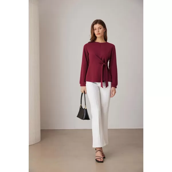 GRACE KARIN 2024 Womens Elegant Peplum Tops Tie Front Long Sleeve Shirts Dressy Casual Blouses Work Tunic TopsWine Red