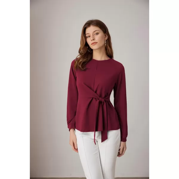 GRACE KARIN 2024 Womens Elegant Peplum Tops Tie Front Long Sleeve Shirts Dressy Casual Blouses Work Tunic TopsWine Red