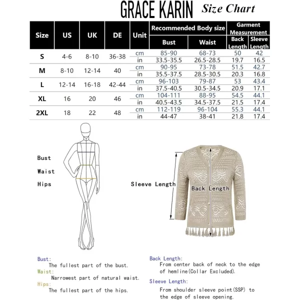 GRACE KARIN Women Fringed Cardigan 2024 Boho Hollowed Out Crochet Knit Shrug 34 Sleeve VNeck Cardigan Top with ButtonArmy Green