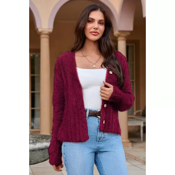 GRACE KARIN Womens Fuzzy Cardigan Long Sleeve Open Front VNeck Button Down Loose Knit Sweater Outwear CoatRose Red