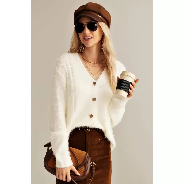 GRACE KARIN Womens Fuzzy Cardigan Long Sleeve Open Front VNeck Button Down Loose Knit Sweater Outwear CoatWhite