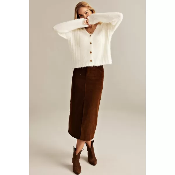 GRACE KARIN Womens Fuzzy Cardigan Long Sleeve Open Front VNeck Button Down Loose Knit Sweater Outwear CoatWhite