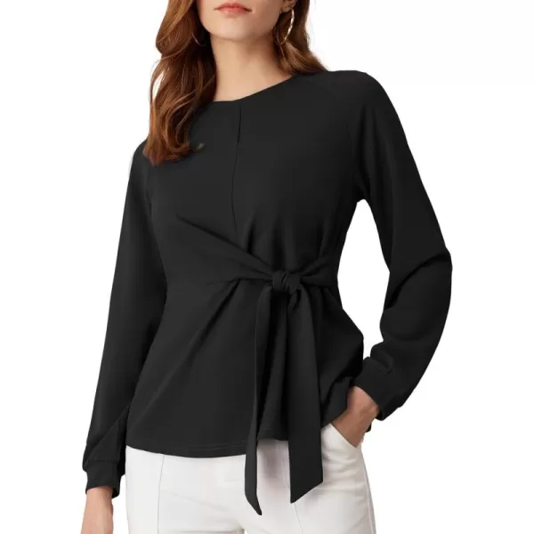 GRACE KARIN 2024 Womens Elegant Peplum Tops Tie Front Long Sleeve Shirts Dressy Casual Blouses Work Tunic TopsBlack