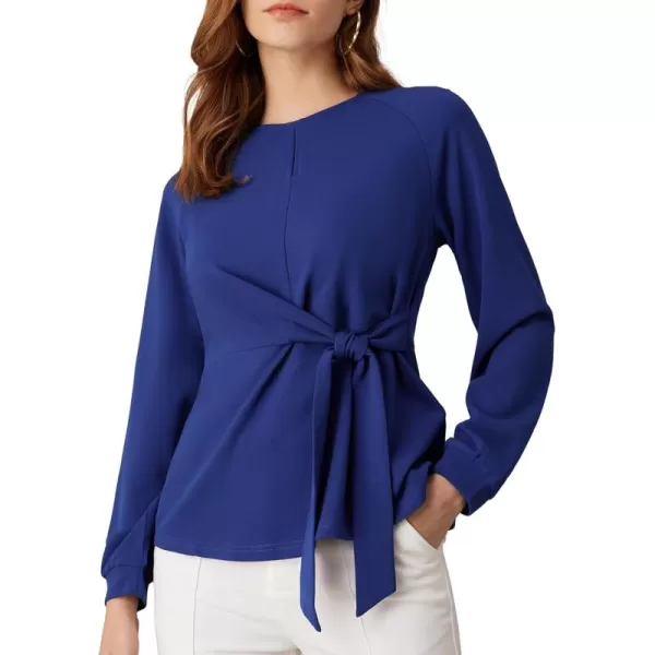 GRACE KARIN 2024 Womens Elegant Peplum Tops Tie Front Long Sleeve Shirts Dressy Casual Blouses Work Tunic TopsDark Blue