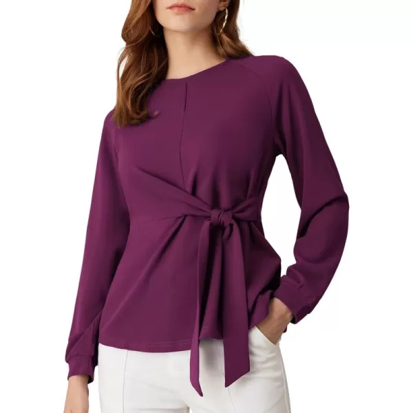 GRACE KARIN 2024 Womens Elegant Peplum Tops Tie Front Long Sleeve Shirts Dressy Casual Blouses Work Tunic TopsDark Purple