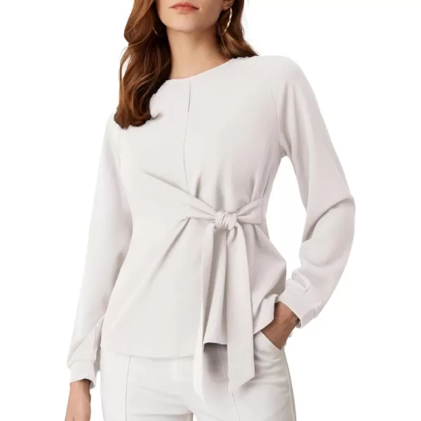 GRACE KARIN 2024 Womens Elegant Peplum Tops Tie Front Long Sleeve Shirts Dressy Casual Blouses Work Tunic TopsWhite