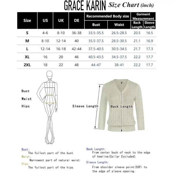 GRACE KARIN 2024 Womens 34 Sleeve Crochet Knit Button Down Cardigan Cropped Shrug Bolero Lightweight Sweaters TopsApricot