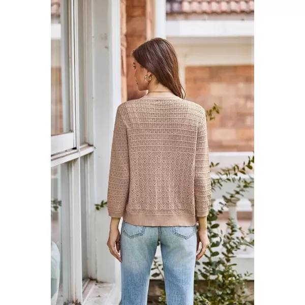 GRACE KARIN 2024 Womens 34 Sleeve Crochet Knit Button Down Cardigan Cropped Shrug Bolero Lightweight Sweaters TopsDeep Apricot