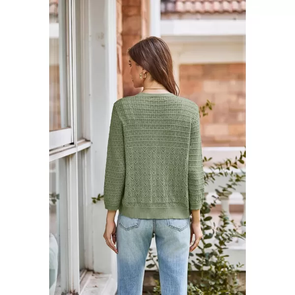 GRACE KARIN 2024 Womens 34 Sleeve Crochet Knit Button Down Cardigan Cropped Shrug Bolero Lightweight Sweaters TopsGreen