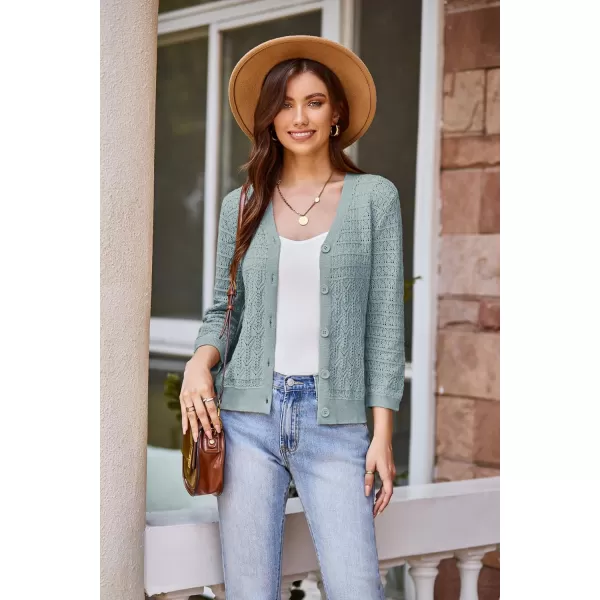 GRACE KARIN 2024 Womens 34 Sleeve Crochet Knit Button Down Cardigan Cropped Shrug Bolero Lightweight Sweaters TopsLight Grey