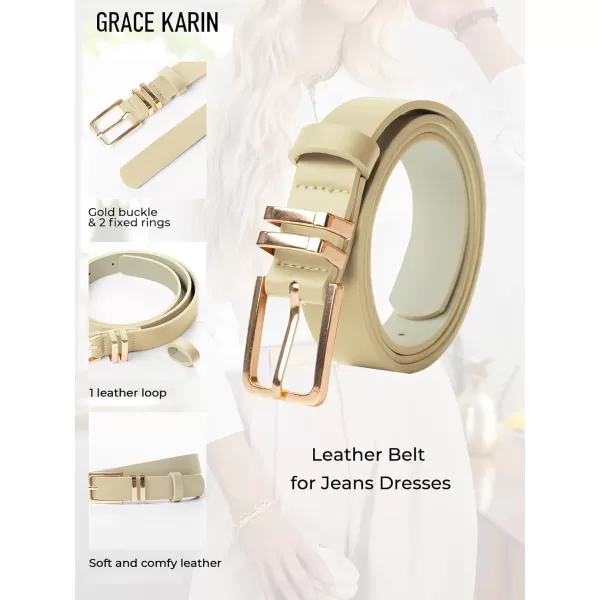 GRACE KARIN Women Leather Belt for Dresses Jeans Pants Waist Belt with Glod Buckle Medium PU Leather BeltBeige