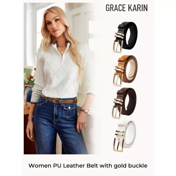 GRACE KARIN Women Leather Belt for Dresses Jeans Pants Waist Belt with Glod Buckle Medium PU Leather BeltBlack