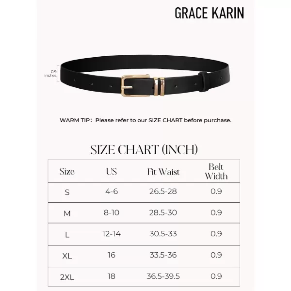 GRACE KARIN Women Leather Belt for Dresses Jeans Pants Waist Belt with Glod Buckle Medium PU Leather BeltBlack