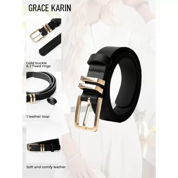 GRACE KARIN Women Leather Belt for Dresses Jeans Pants Waist Belt with Glod Buckle Medium PU Leather BeltBlack