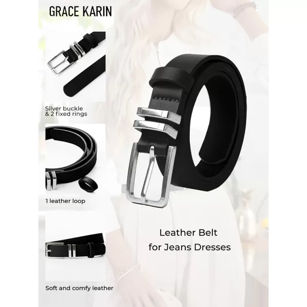 GRACE KARIN Women Leather Belt for Dresses Jeans Pants Waist Belt with Glod Buckle Medium PU Leather BeltBlacksilver Buckle