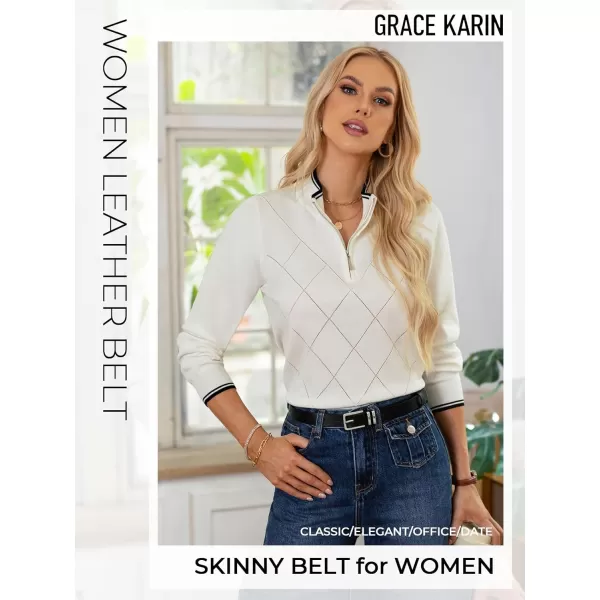 GRACE KARIN Women Leather Belt for Dresses Jeans Pants Waist Belt with Glod Buckle Medium PU Leather BeltBlacksilver Buckle