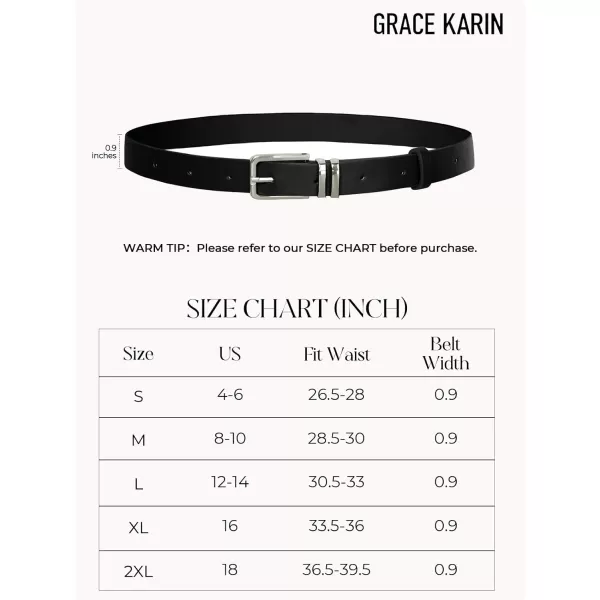 GRACE KARIN Women Leather Belt for Dresses Jeans Pants Waist Belt with Glod Buckle Medium PU Leather BeltBlacksilver Buckle