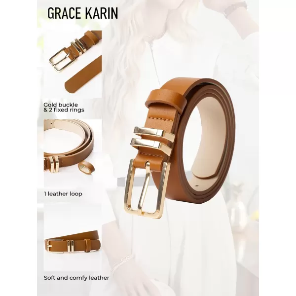 GRACE KARIN Women Leather Belt for Dresses Jeans Pants Waist Belt with Glod Buckle Medium PU Leather BeltBrown