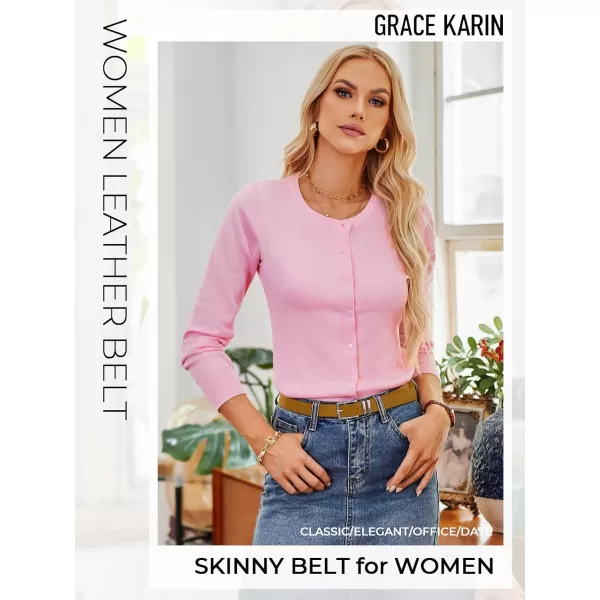 GRACE KARIN Women Leather Belt for Dresses Jeans Pants Waist Belt with Glod Buckle Medium PU Leather BeltBrownsilver Buckle