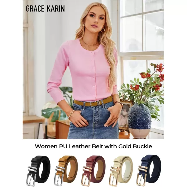 GRACE KARIN Women Leather Belt for Dresses Jeans Pants Waist Belt with Glod Buckle Medium PU Leather BeltBrownsilver Buckle