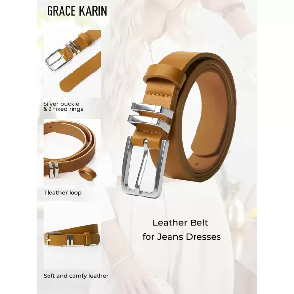 GRACE KARIN Women Leather Belt for Dresses Jeans Pants Waist Belt with Glod Buckle Medium PU Leather BeltBrownsilver Buckle
