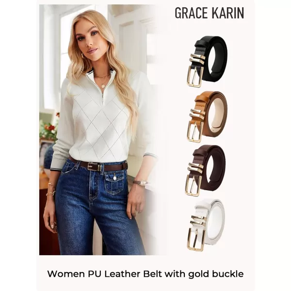 GRACE KARIN Women Leather Belt for Dresses Jeans Pants Waist Belt with Glod Buckle Medium PU Leather BeltCoffee