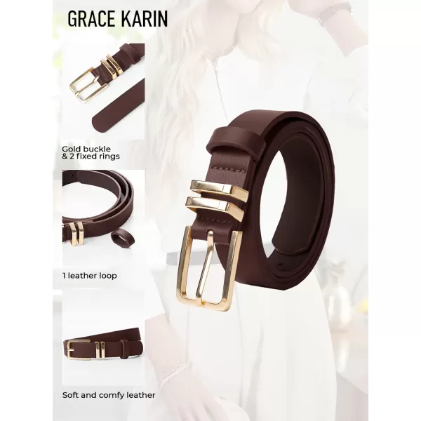 GRACE KARIN Women Leather Belt for Dresses Jeans Pants Waist Belt with Glod Buckle Medium PU Leather BeltCoffee