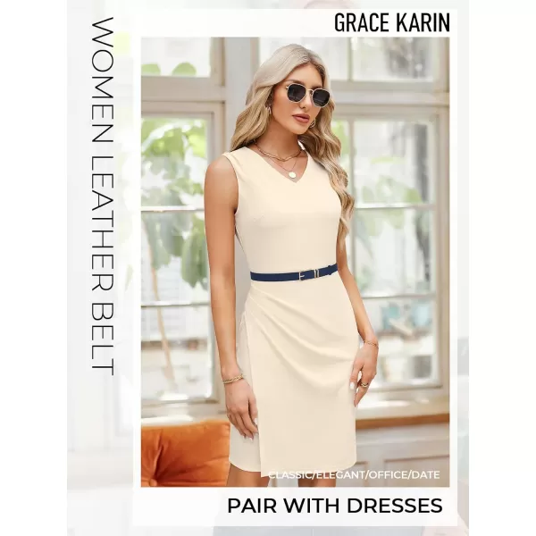 GRACE KARIN Women Leather Belt for Dresses Jeans Pants Waist Belt with Glod Buckle Medium PU Leather BeltNavy Blue