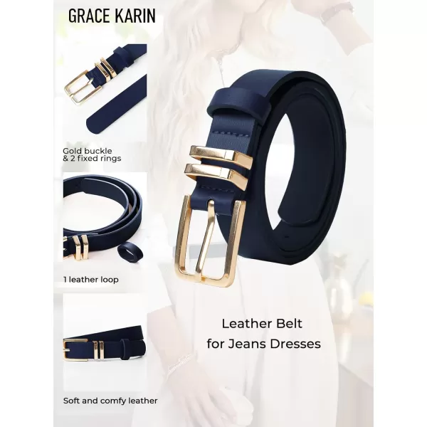 GRACE KARIN Women Leather Belt for Dresses Jeans Pants Waist Belt with Glod Buckle Medium PU Leather BeltNavy Blue