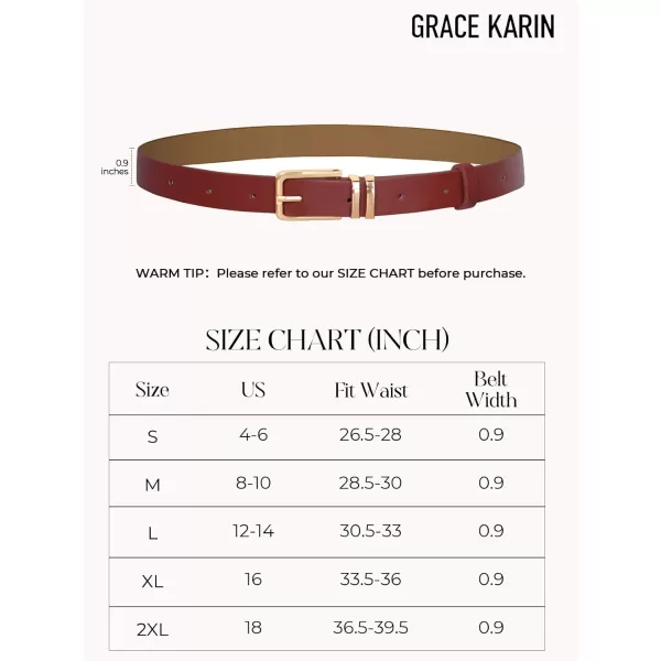 GRACE KARIN Women Leather Belt for Dresses Jeans Pants Waist Belt with Glod Buckle Medium PU Leather BeltRed