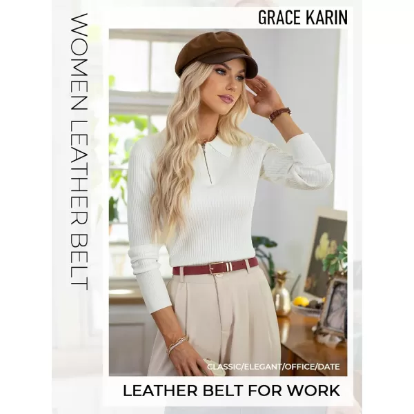 GRACE KARIN Women Leather Belt for Dresses Jeans Pants Waist Belt with Glod Buckle Medium PU Leather BeltRed