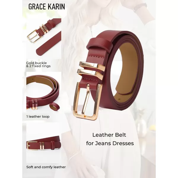 GRACE KARIN Women Leather Belt for Dresses Jeans Pants Waist Belt with Glod Buckle Medium PU Leather BeltRed