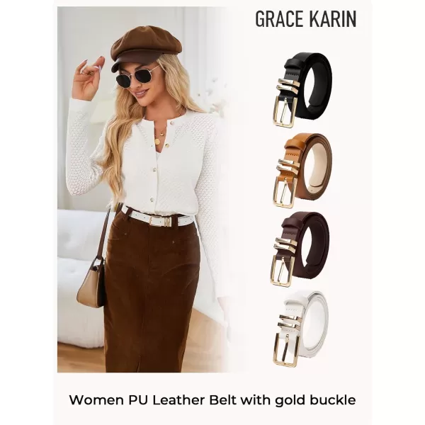 GRACE KARIN Women Leather Belt for Dresses Jeans Pants Waist Belt with Glod Buckle Medium PU Leather BeltWhite