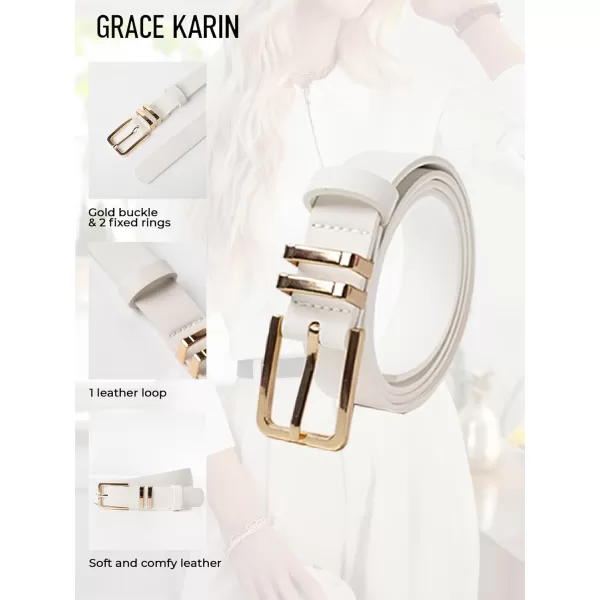 GRACE KARIN Women Leather Belt for Dresses Jeans Pants Waist Belt with Glod Buckle Medium PU Leather BeltWhite