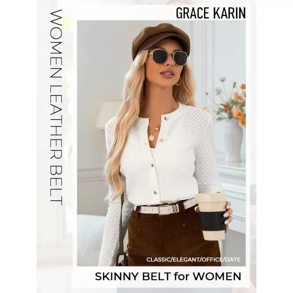 GRACE KARIN Women Leather Belt for Dresses Jeans Pants Waist Belt with Glod Buckle Medium PU Leather BeltWhite