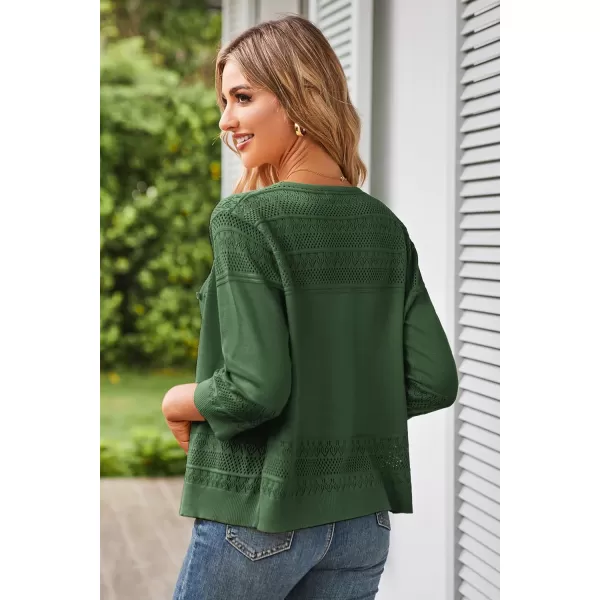 GRACE KARIN Womens 2024 Cropped Cardigan 34 Sleeve Lightweight Crochet Shrug HollowedOut Knit Sweater TopsArmy Green