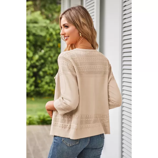 GRACE KARIN Womens 2024 Cropped Cardigan 34 Sleeve Lightweight Crochet Shrug HollowedOut Knit Sweater TopsBeige