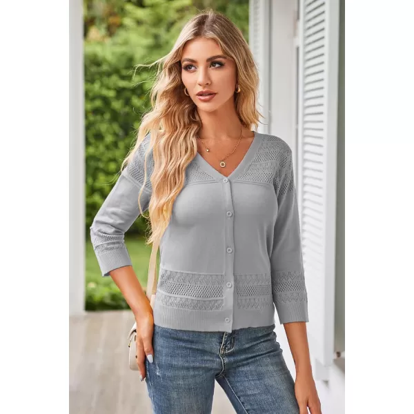 GRACE KARIN Womens 2024 Cropped Cardigan 34 Sleeve Lightweight Crochet Shrug HollowedOut Knit Sweater TopsGray