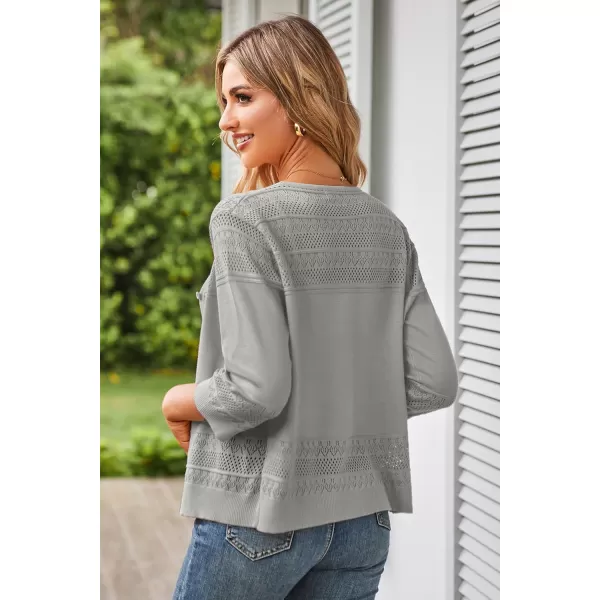 GRACE KARIN Womens 2024 Cropped Cardigan 34 Sleeve Lightweight Crochet Shrug HollowedOut Knit Sweater TopsGray