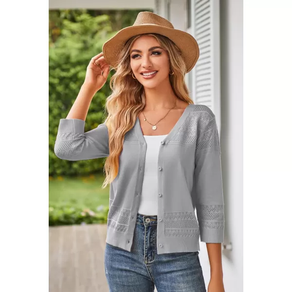 GRACE KARIN Womens 2024 Cropped Cardigan 34 Sleeve Lightweight Crochet Shrug HollowedOut Knit Sweater TopsGray